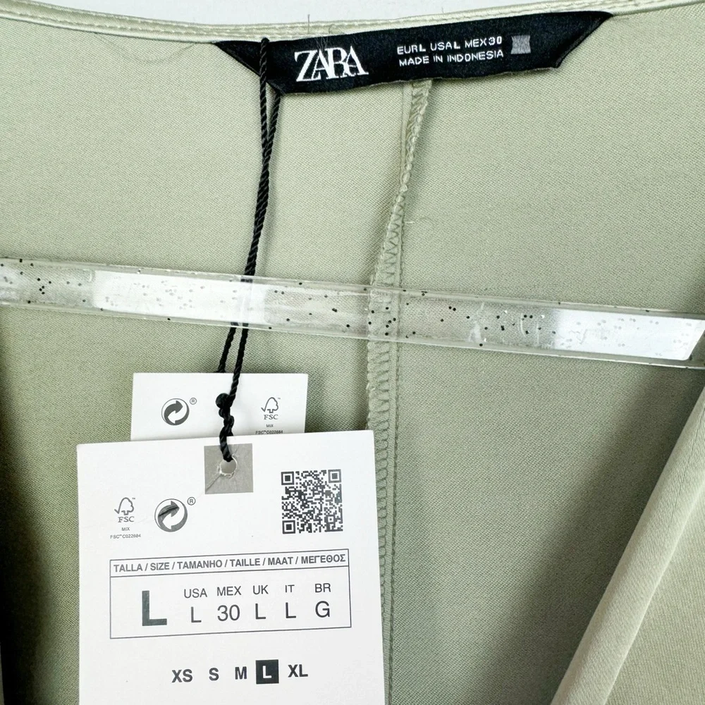 ZARA | NEW Sage Green Twist Front Cropped Bell Sleeve Top Women’s Size Large - Picture 9 of 12